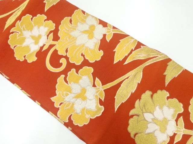 JAPANESE KIMONO / ANTIQUE NAGOYA OBI / SILK / WOVEN FLORAL ARABESQUE
